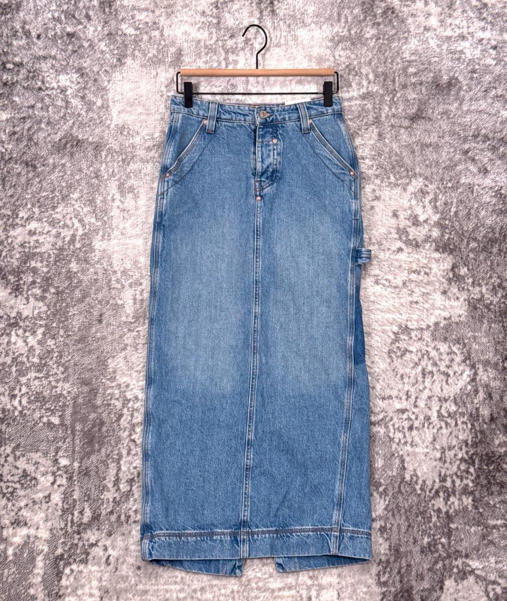 New Free People Francisco Denim Maxi Skirt 25 Womens Blue Carpenter